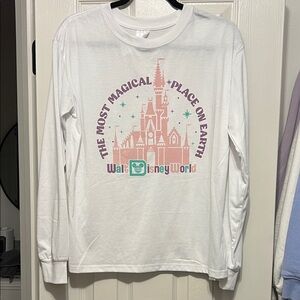 Disney White Long Sleeve Tee with Pink Castle Graphic